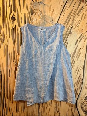 Vintage FLAX Jeanne Engelhart 100% Linen Diagonal Slit Cut Tank Top Medium Gray